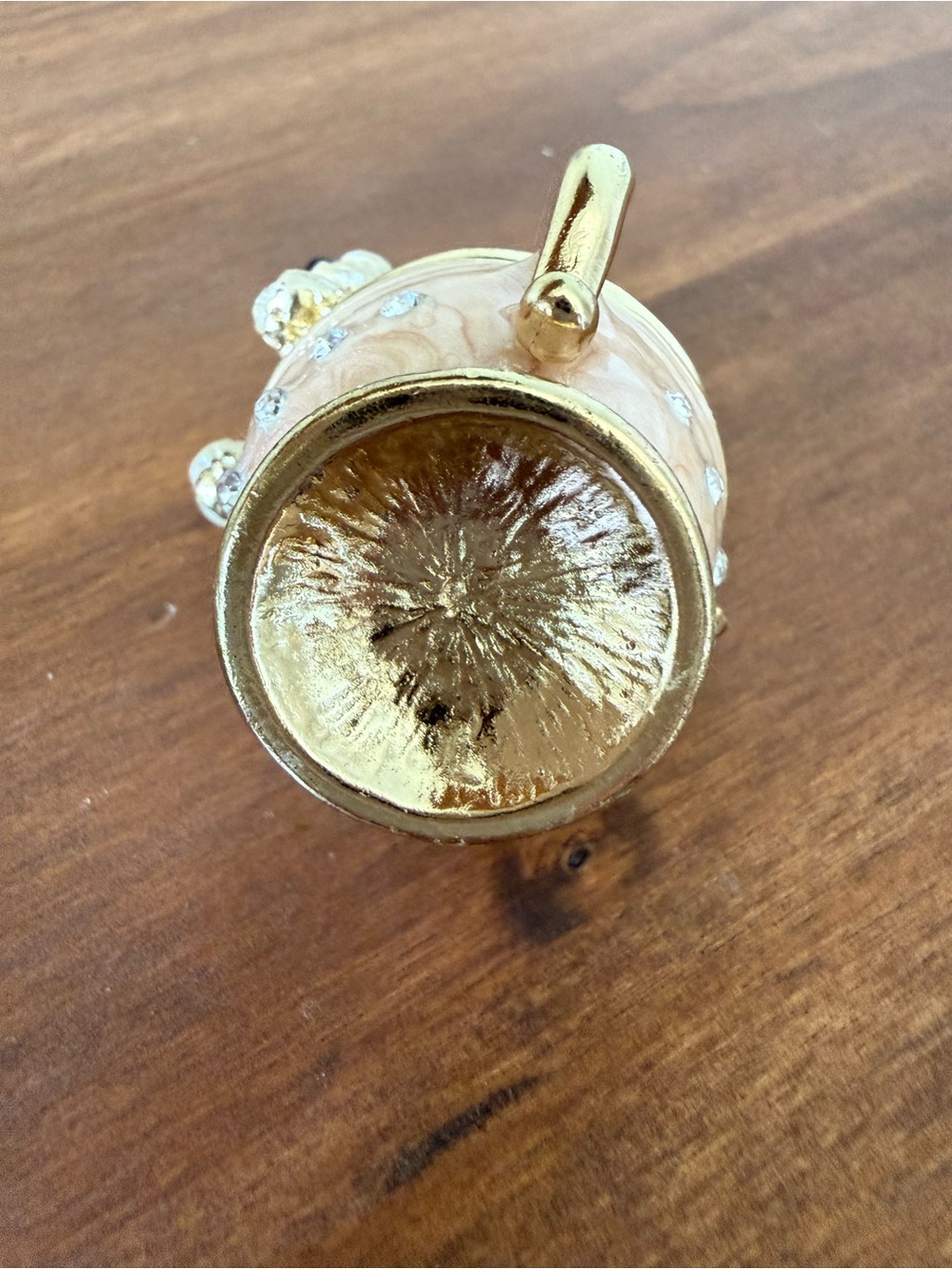 Gold and Cream Puppy on a Teacup Jewelry Trinket Box with Rhinestones Accents - Picture 9 of 12